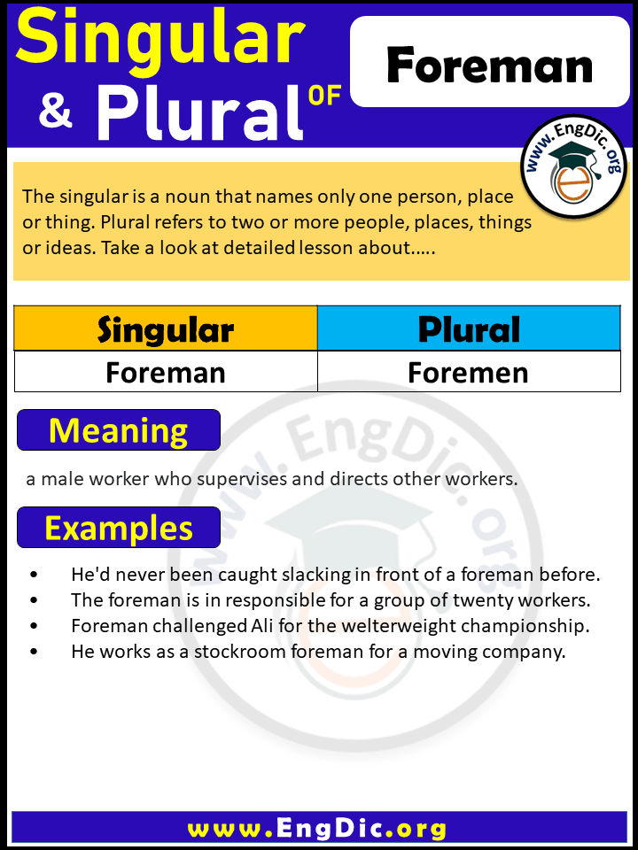 Foreman Plural, What is the plural of Foreman? Foreman Plural, What is the plural of Foreman?