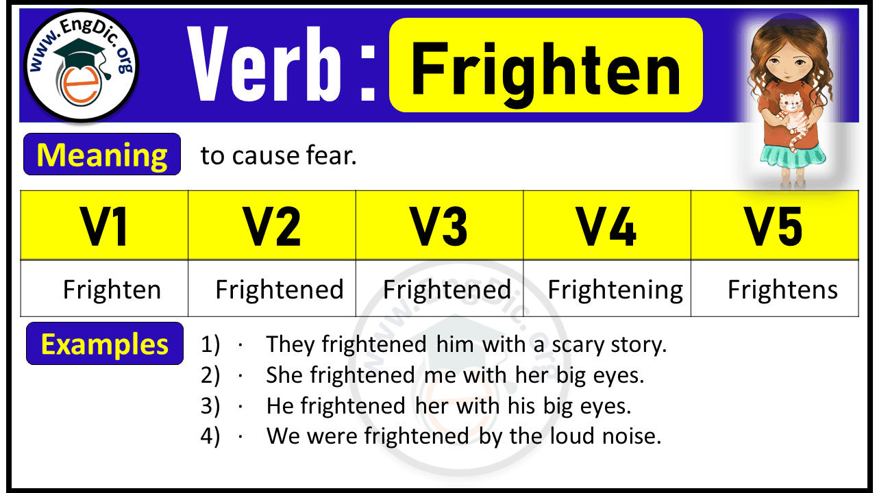 Frighten V1 V2 V3, Frighten Past and Past Participle Form Tense Verb 1 2 3  - English Learn Site