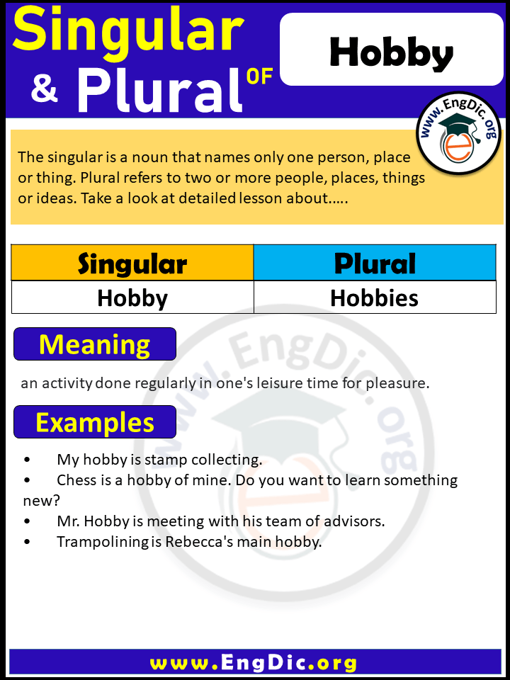 Hobby Plural, What is the plural of Hobby? Hobby Plural, What is the plural of Hobby?