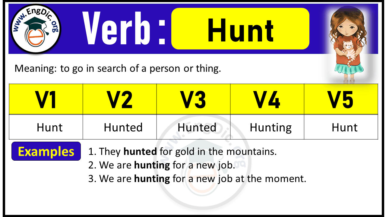 Hunt Past Tense, v1 V2 V3 V4 V5 Forms of Hunt, Past Simple and Past Participle