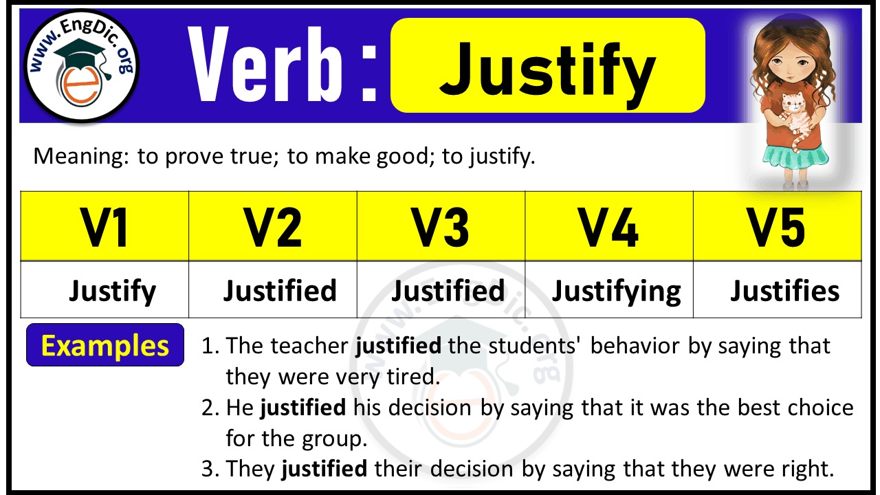 Justify Past Tense, V1 V2 V3 V4 V5 Forms of Justify, Past Simple and Past Participle