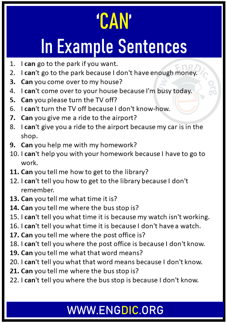 can in example sentences