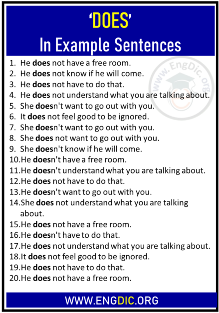 20 Sentences Using ‘does’, Does In Example Sentences - Engdic