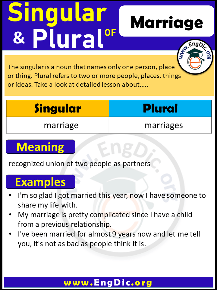 Plural Form Of Marriage EngDic