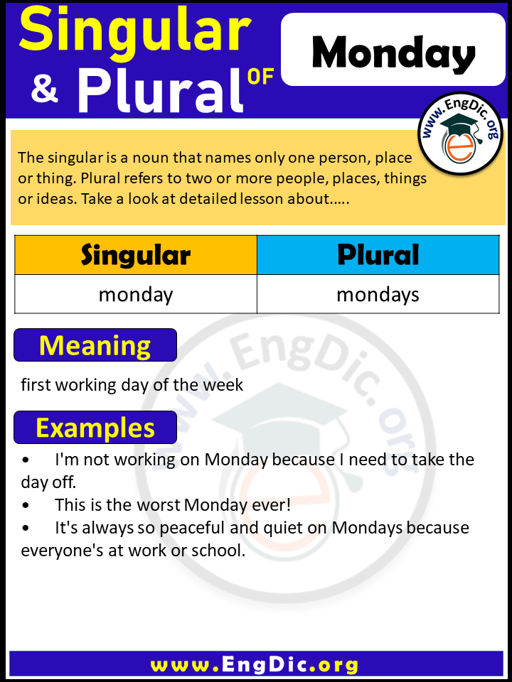 Monday Plural, What is the Plural of Monday? Monday Plural, What is the Plural of Monday?