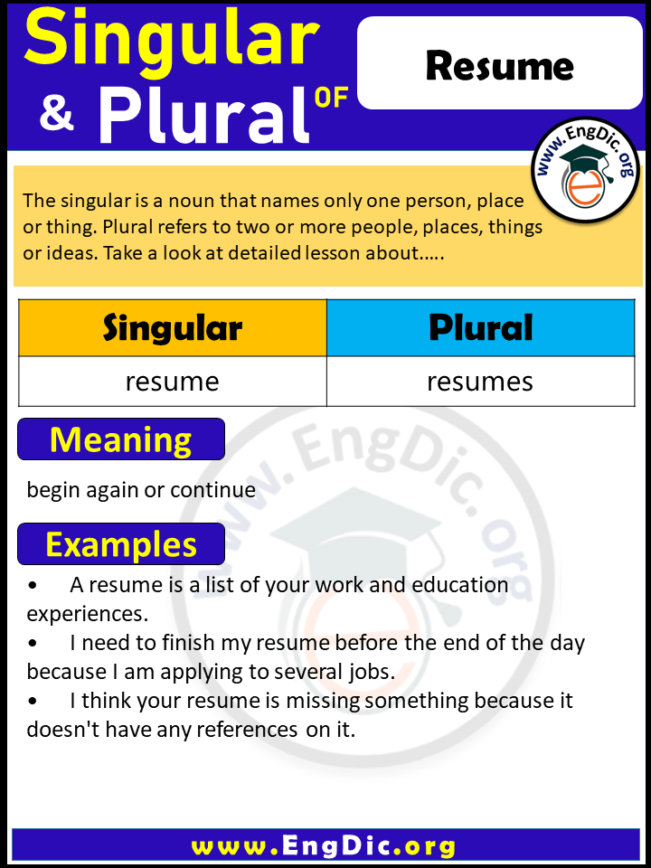 Resume Plural, What is the Plural of Resume? EngDic