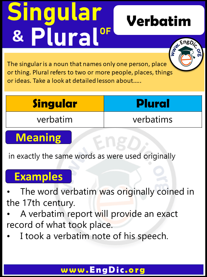 Verbatim Plural, What is the Plural of Verbatim?