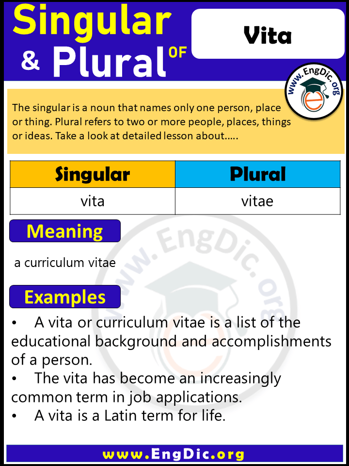 Vita Plural, What is the Plural of Vita?