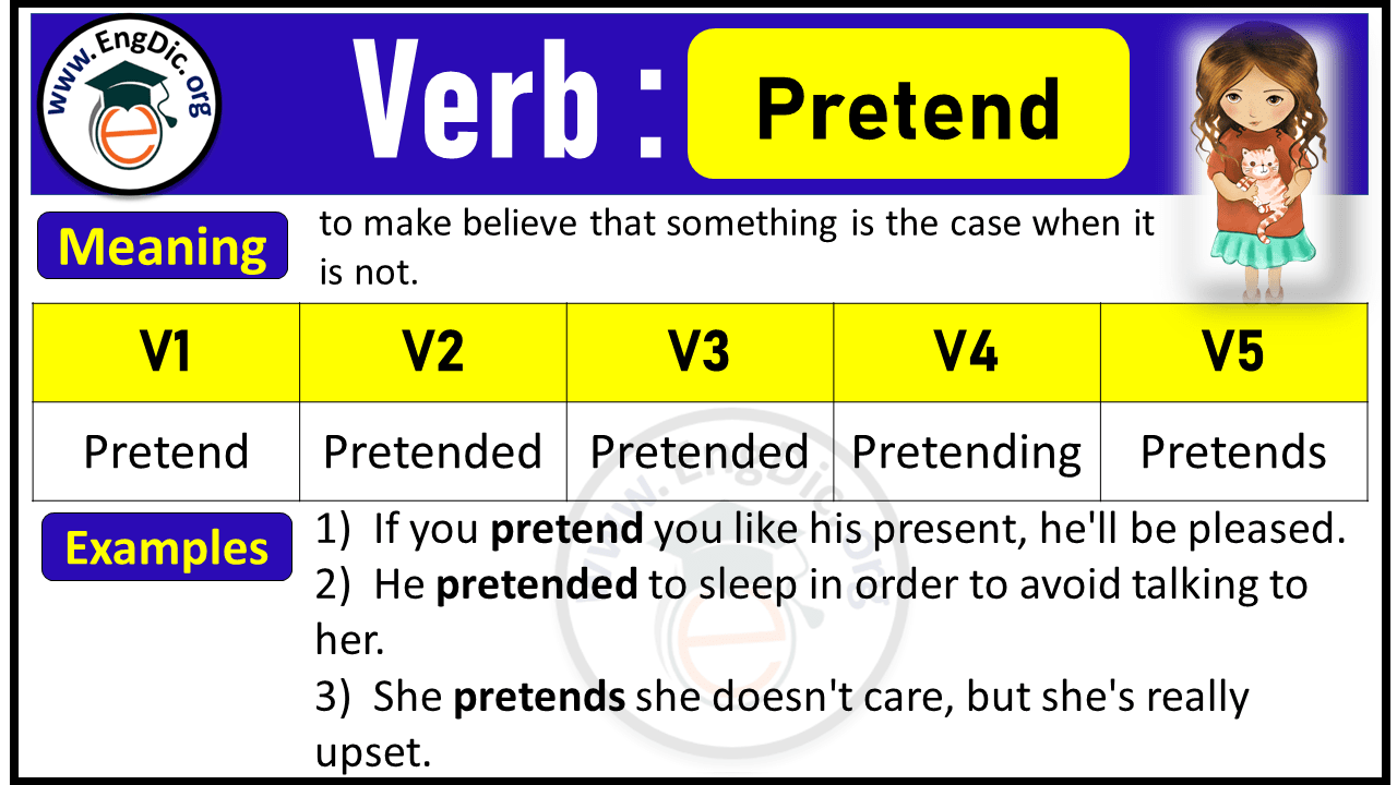 Pretend Past Tense, V1 V2 V3 V4 V5 Forms of Pretend, Past Simple and Past Participle