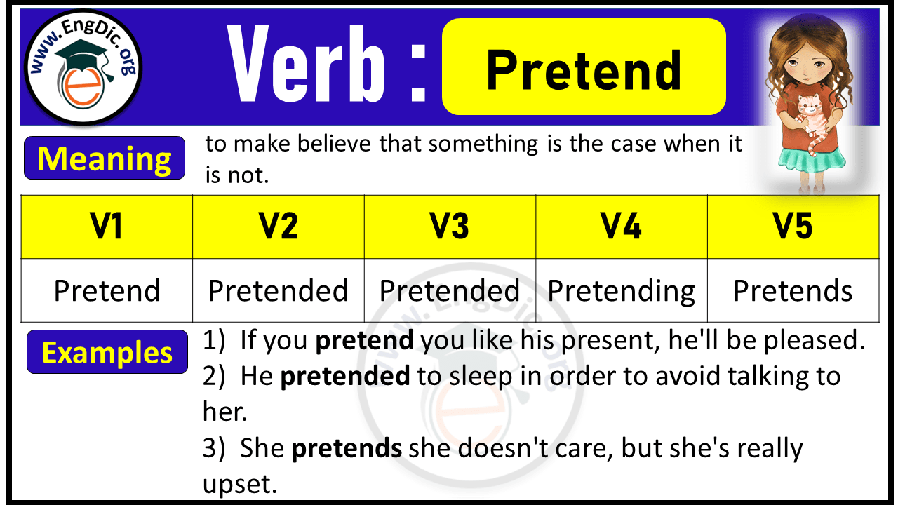 Pretend Verb 1 2 3, Past and Past Participle Form Tense of Pretend