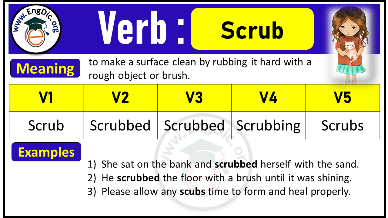 Scrub Past Tense, V1 V2 V3 V4 V5 Forms of Scrub, Past Simple and Past Participle