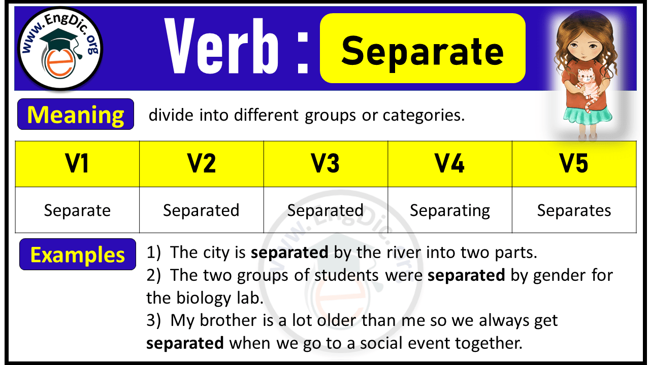 Separate Past Tense, V1 V2 V3 V4 V5 forms of Separate, Past Simple and Past Participle