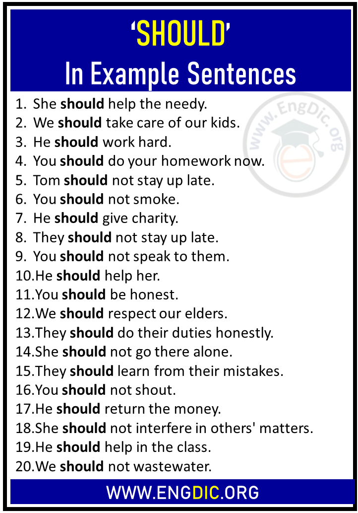 100 Sentences Using SHOULD SHOULD In Example Sentences EngDic