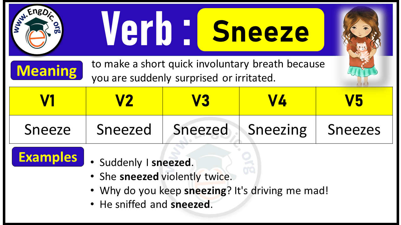Sneeze Past Tense, V1 V2 V3 V4 V5 Forms of Sneeze, Past Simple and Past Participle