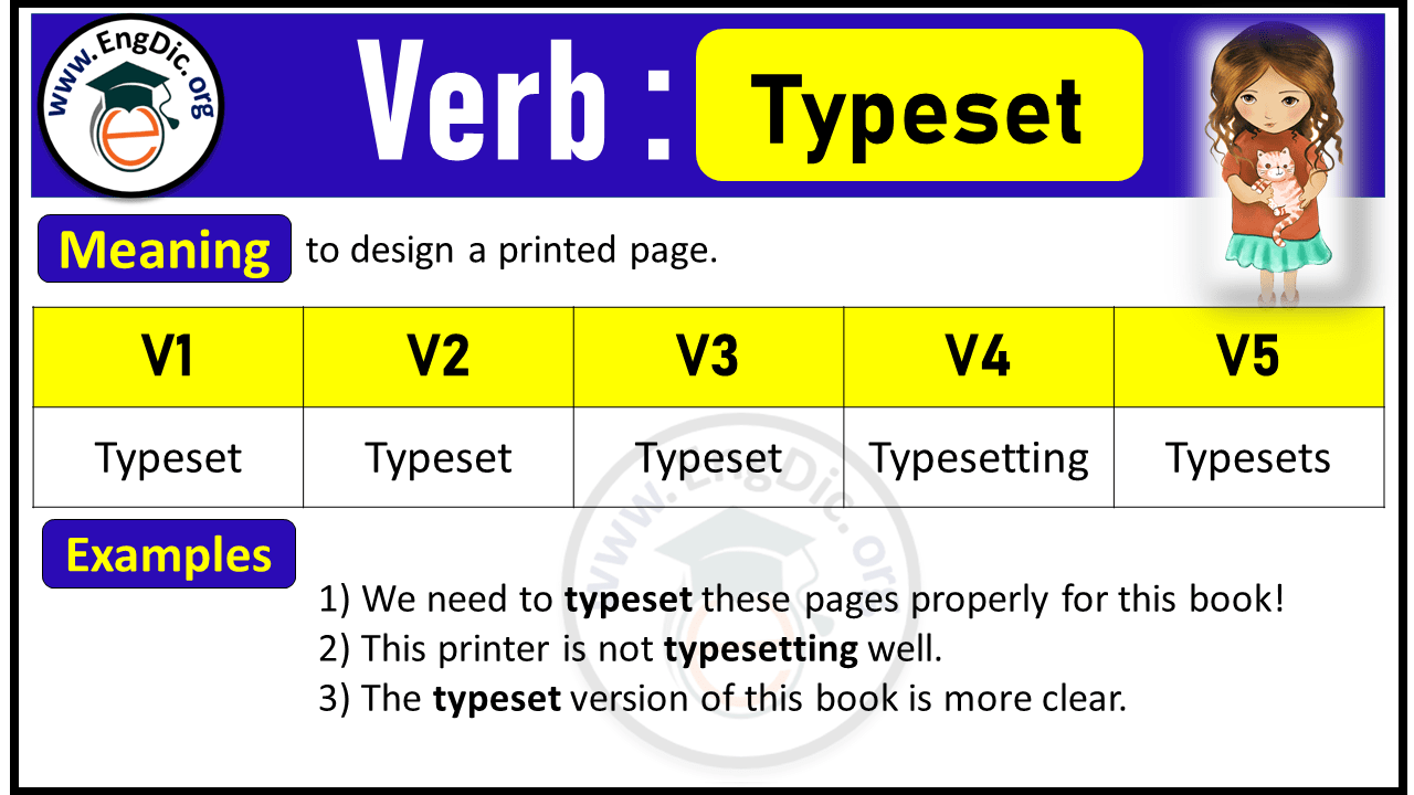 Typeset Past Tense, V1 V2 V3 V4 V5 Forms of Typeset, Past Simple and Past Participle