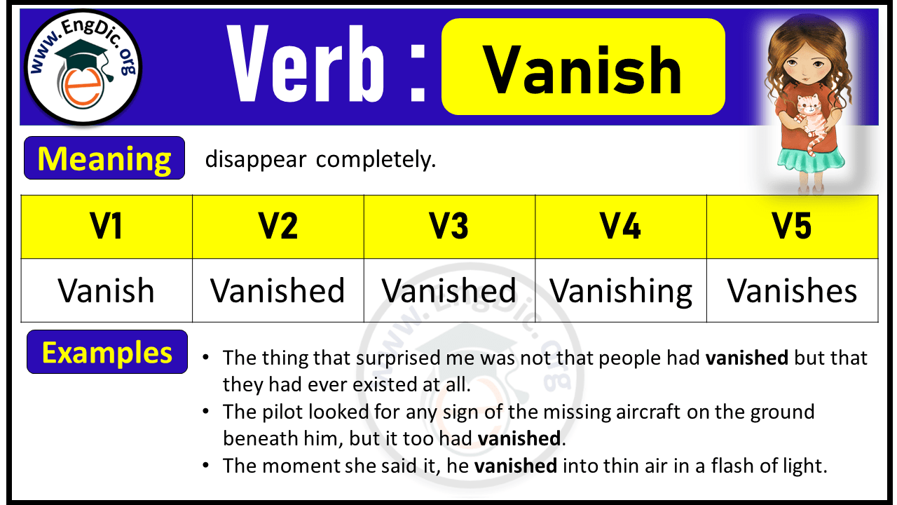 Vanish Past Tense, V1 V2 V3 V4 V5 Forms of Vanish, Past Simple and Past Participle
