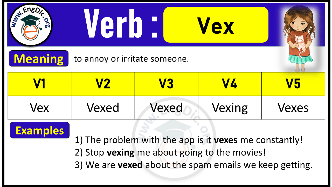 Vex Past Tense, V1 V2 V3 V4 V5 Forms of Vex, Past Simple and Past Participle