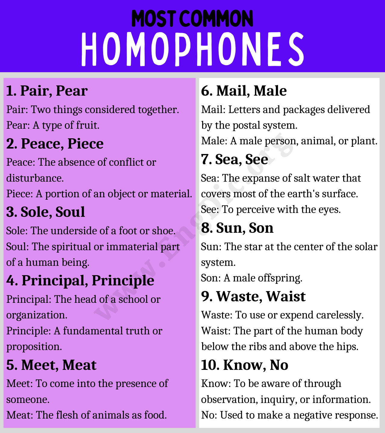 10 Homophone Words List