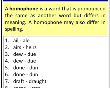 10 Homophone Words List