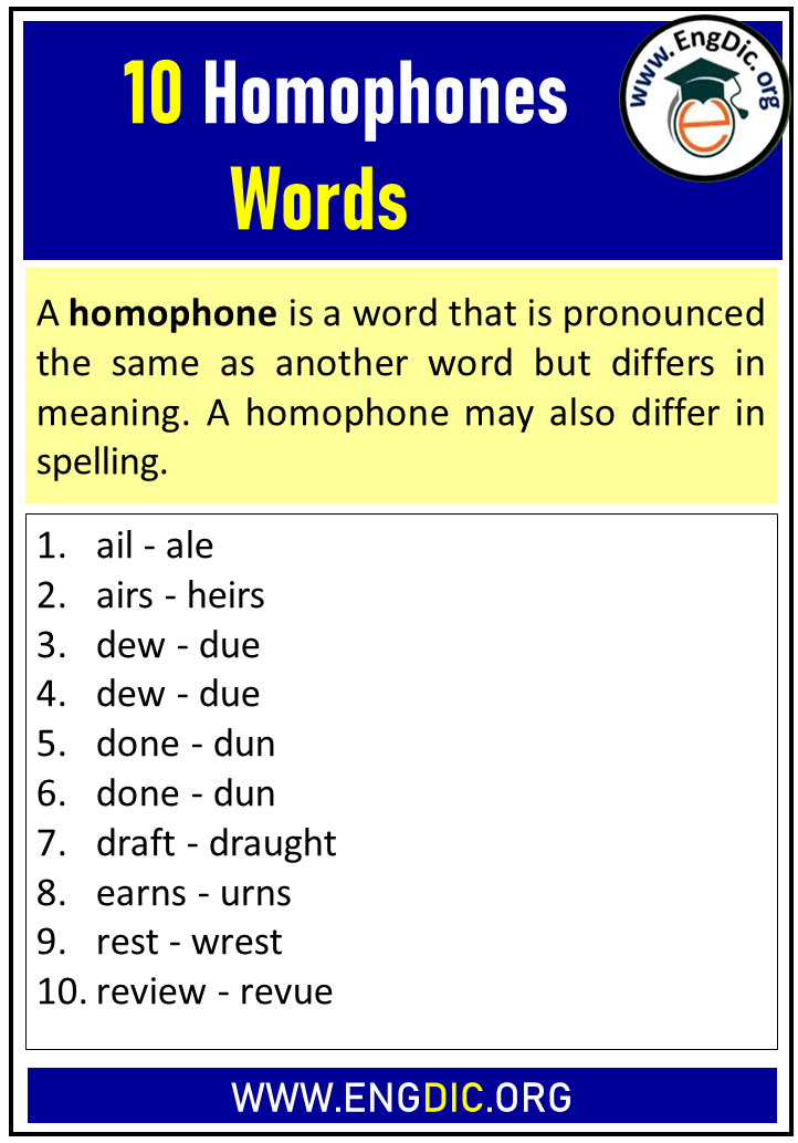 10 Homophones Words