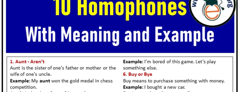 10 Homophones with Meaning and Examples