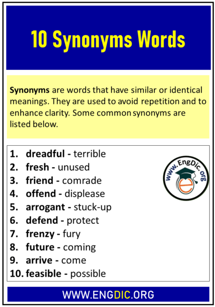 10 Synonyms Words List - EngDic