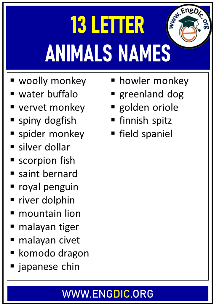 13 Letter Animals Names - EngDic