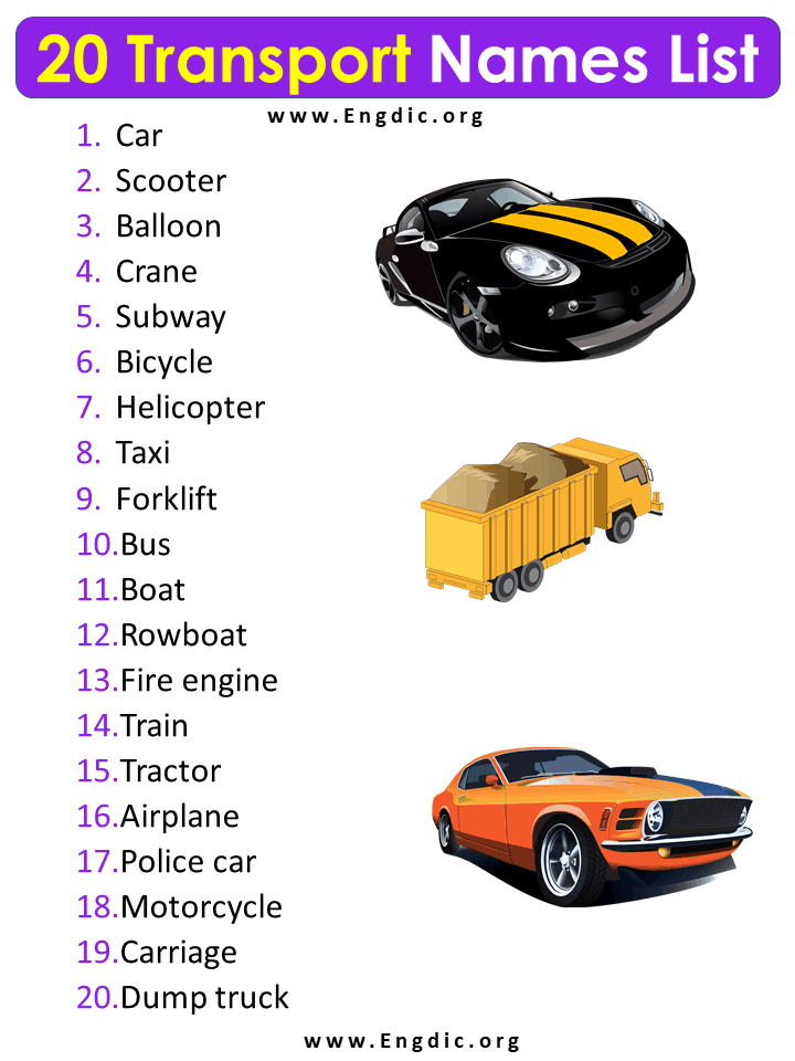 20 Transport Names List
