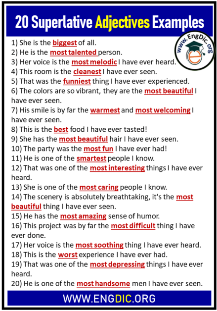 20 Superlative Adjectives Examples EngDic