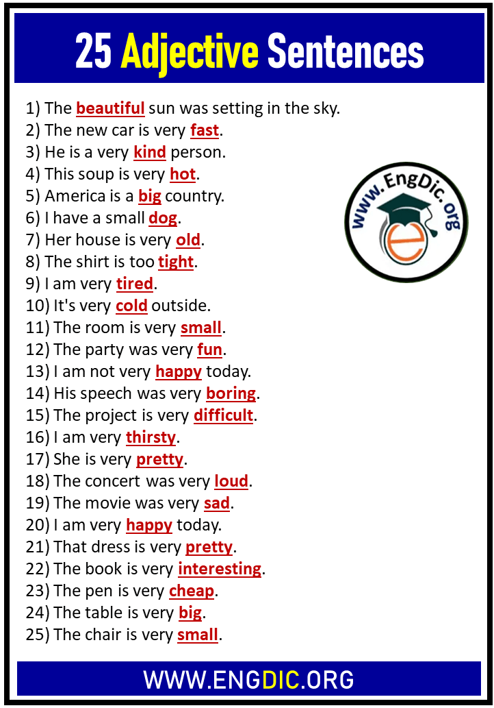 25 adjective sentences