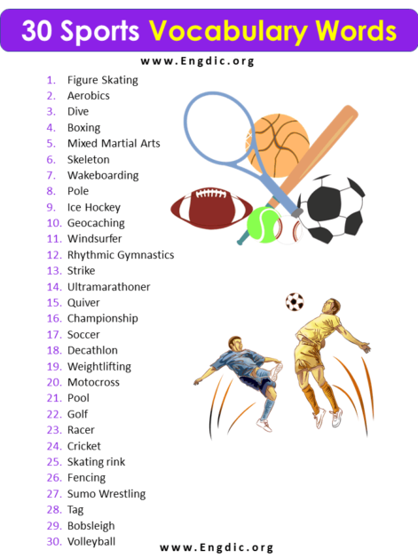 30 Sports Names List, Sports Vocabulary List - EngDic