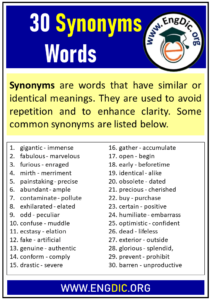 30 Synonyms Words List – EngDic