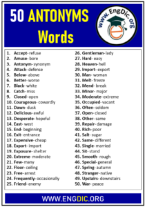 50 Opposite Words/Antonyms in English - EngDic