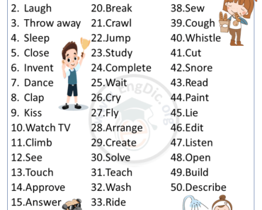 50 Action words in English, Action Verbs in English