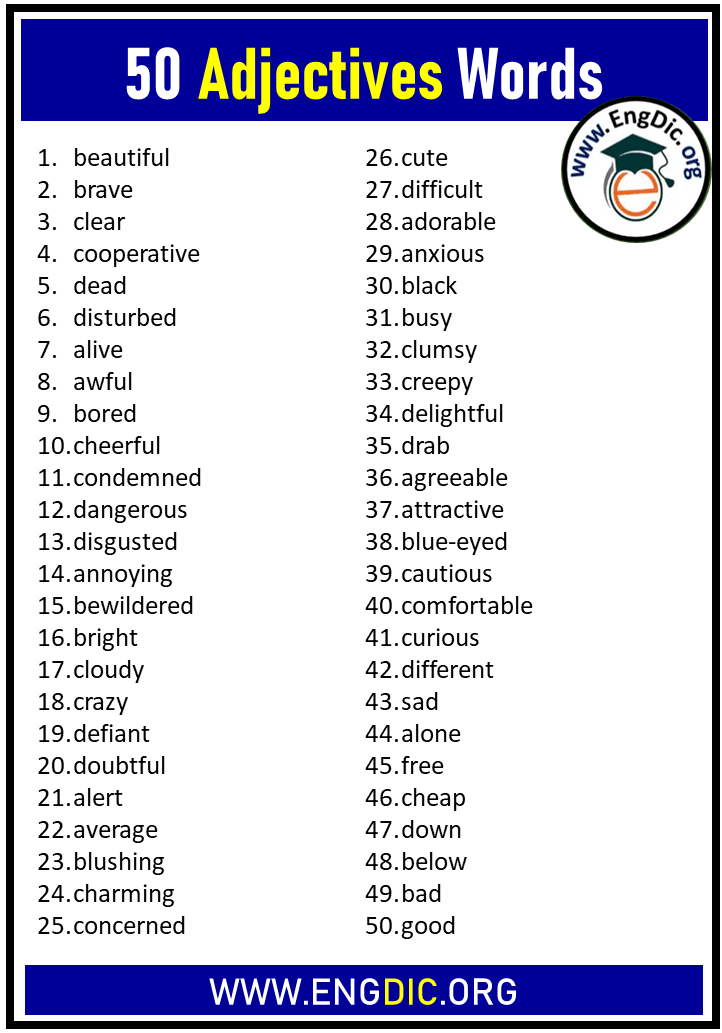 50 Adjectives Words And Examples Engdic