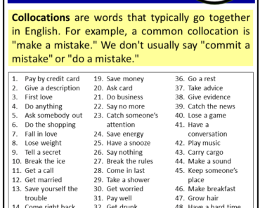 50 Common Collocation Words