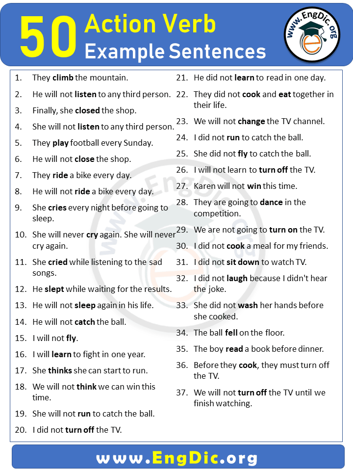 Action Verbs Examples In Sentences