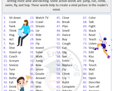 Action Words List, List of Common Action Words