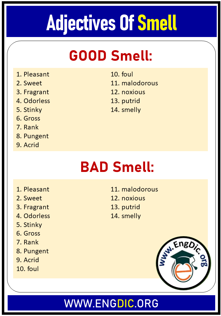 Adjective of Smell, Good and Bad Smell Adjectives EngDic