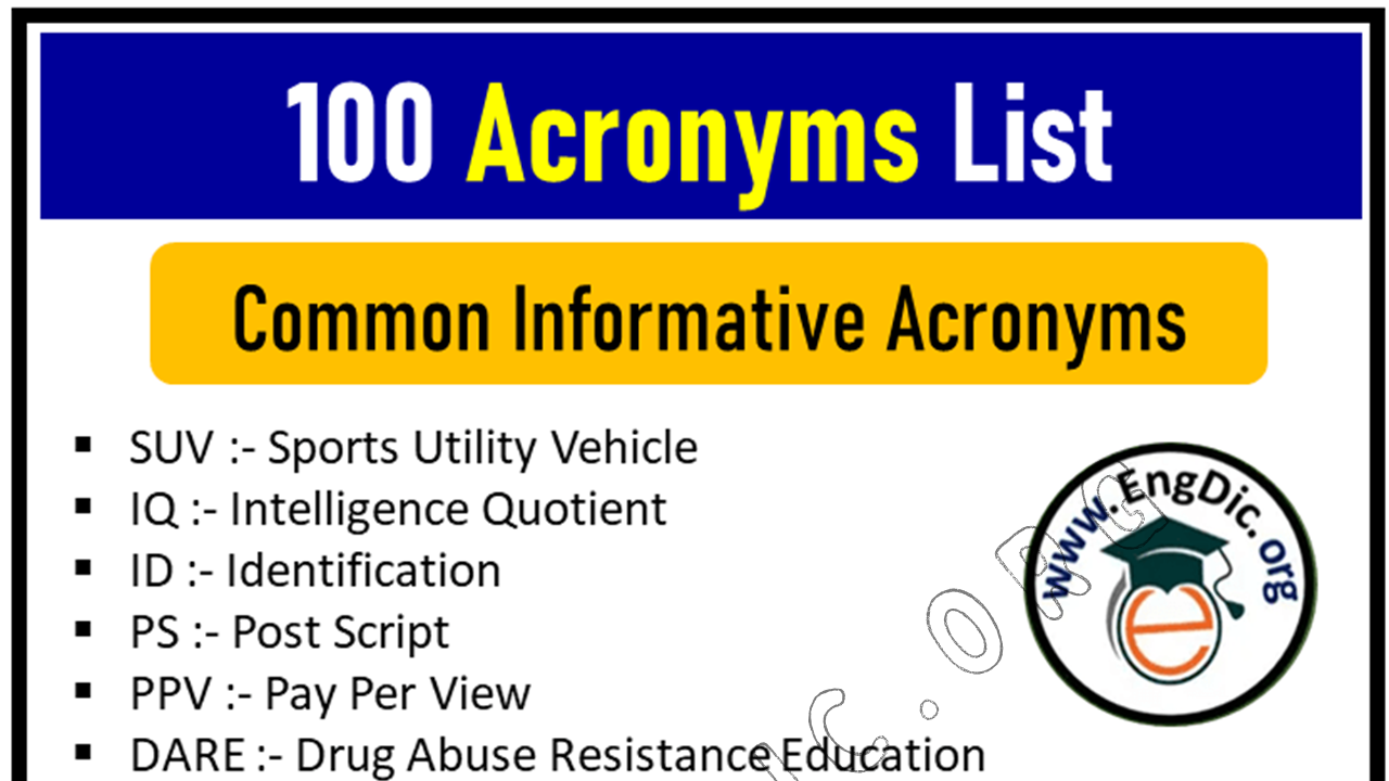 100 Acronyms List in English - EngDic