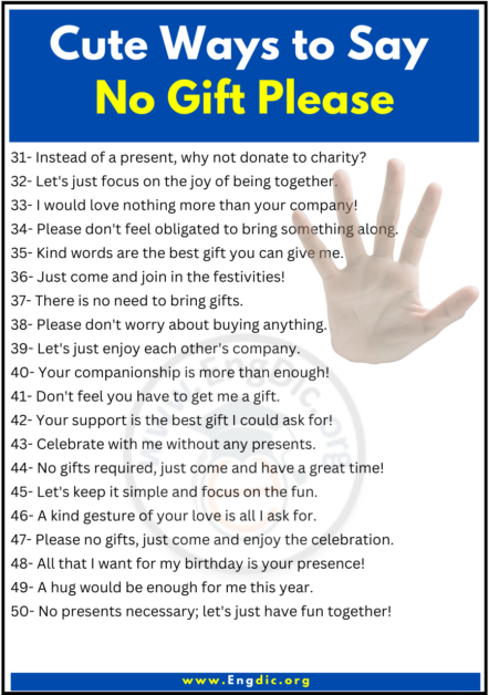 50+ Cute Ways To Say No Gift Please - EngDic