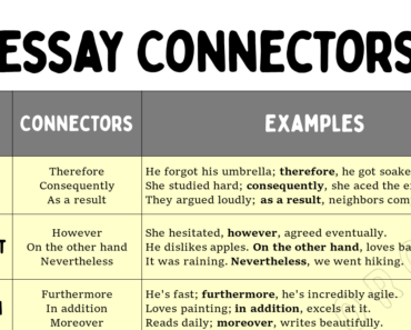 Essay Connectors in English and Examples