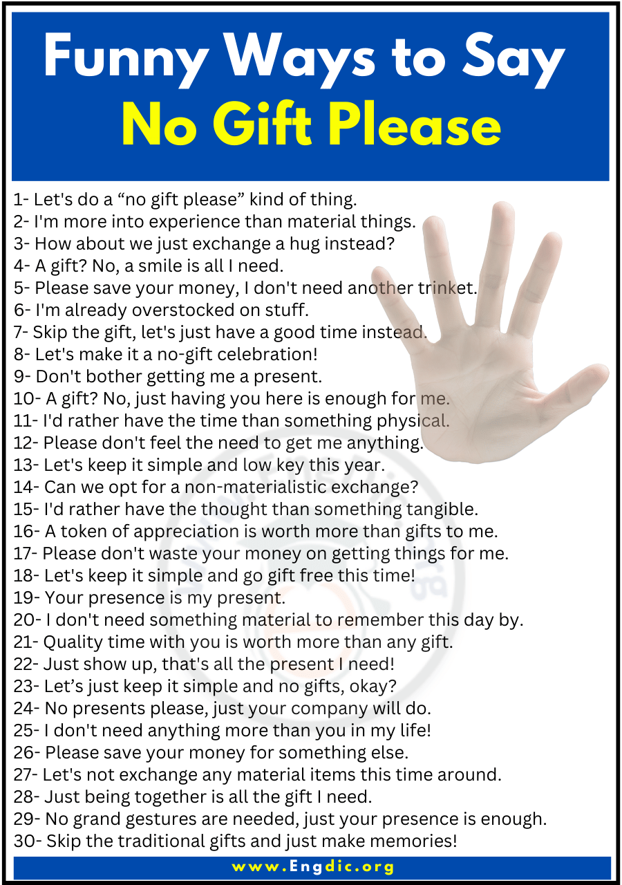 30+ Funny Ways to Say No Gift Please EngDic