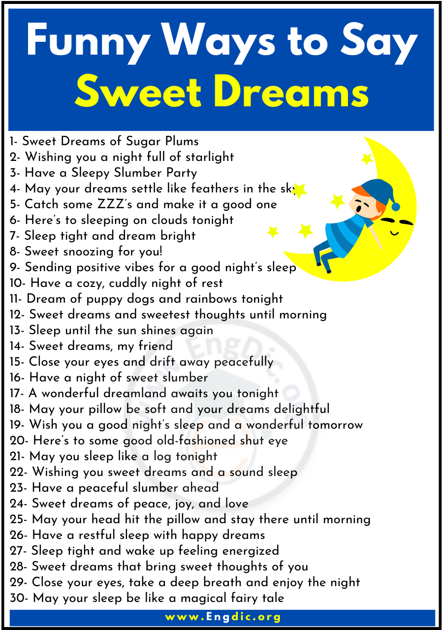 50 Funny Ways To Say Sweet Dreams EngDic