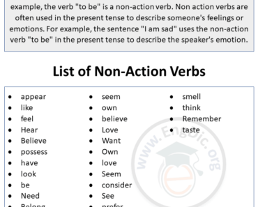 Non-Action Verbs List in English