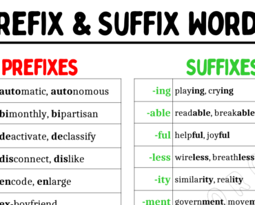 Prefix and Suffix Words and Examples