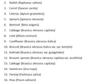 Scientific Names of Vegetables Names
