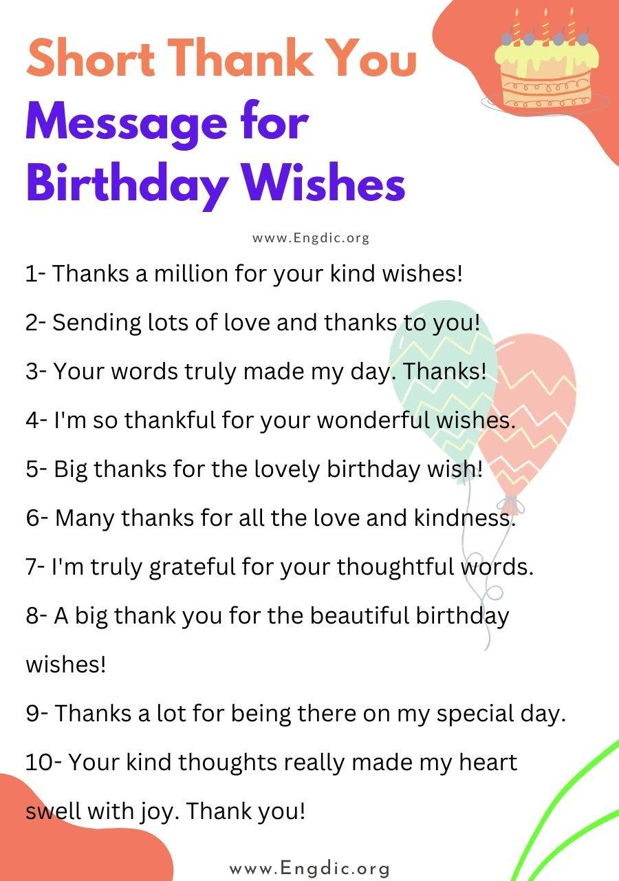 Short thank you message for birthday wishes