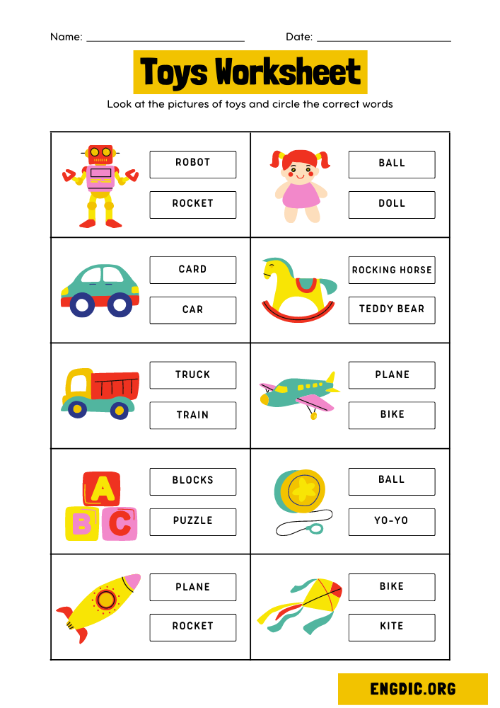 Toys worksheet