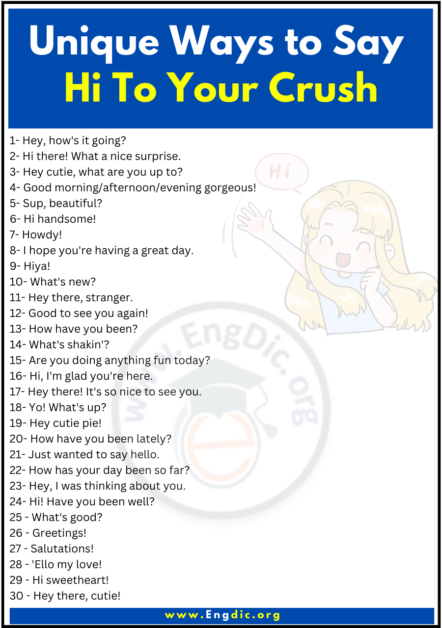 30+ Unique Ways to Say Hi To Your Crush - EngDic